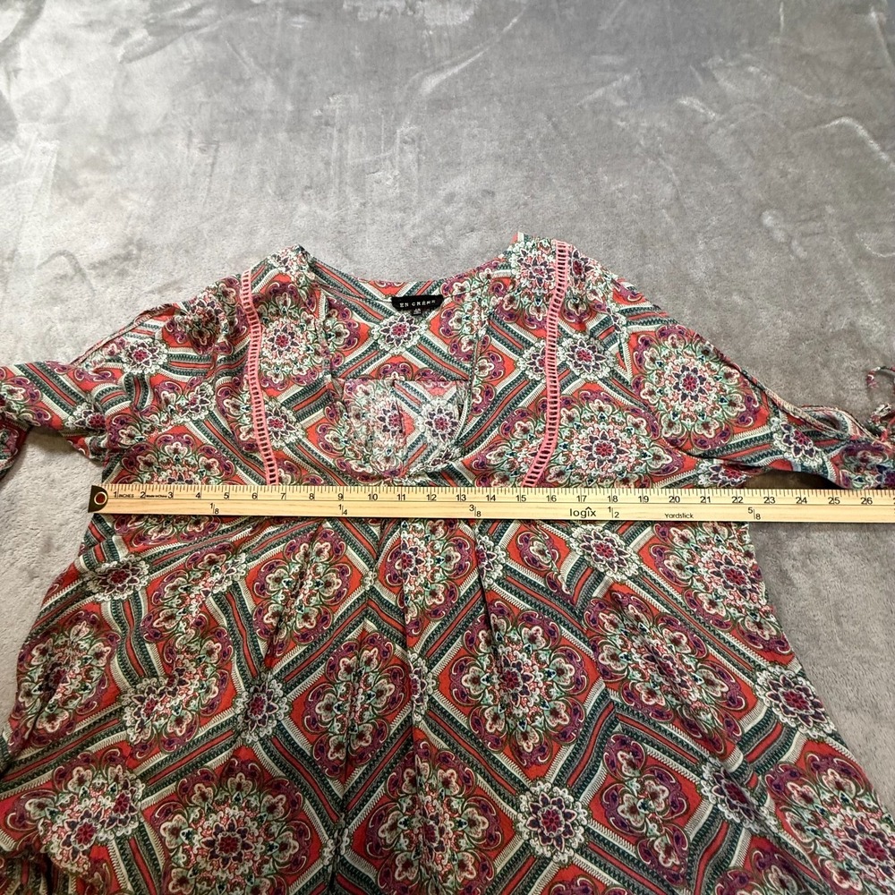 En Creme 1X Boho Paisley Print Shift Dress Pink Green Long Sleeve Plus Size - Picture 10 of 10